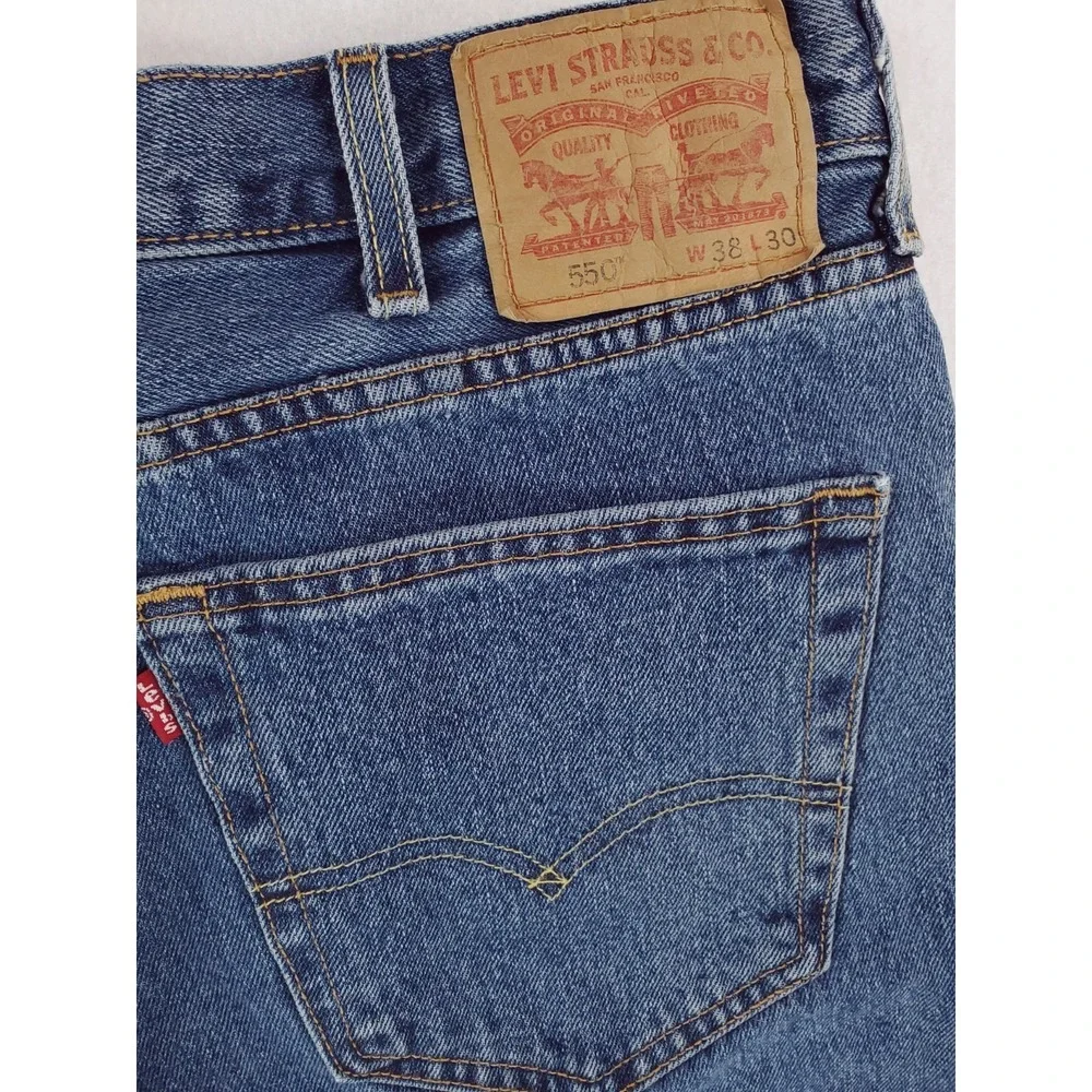 Levis 550 Jeans Mens 38x30 Blue Relaxed Tapered Baggy Work Pants 90s Stone Wash